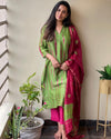 Green pink Shibori chanderi suit set