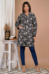 Black Floral Block Printed Quilted Cotton Jacket