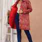 Red Floral Hand Block Printed Cotton Quilted Jacket