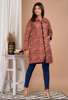 Red Block Printed Cotton Quilted Jacket