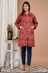 Red Floral Hand Block Printed Cotton Quilted Jacket