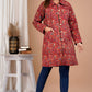 Red Floral Hand Block Printed Cotton Quilted Jacket