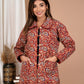 Red Block Printed Cotton Quilted Jacket