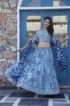 blue handblock printed cotton lehenga