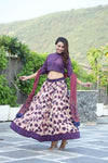 purple handblock printed cotton lehenga