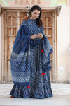 Indigo bagru cotton lehenga