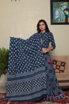 Indigo hand block printed cotton lehenga