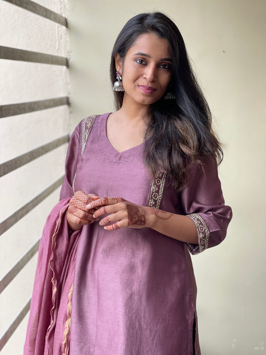 Zeba hand embroidered Chanderi silk suit