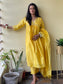 Yellow Handcrafted pure Chanderi silk suit set