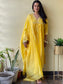 Yellow Handcrafted pure Chanderi silk suit set
