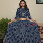 Indigo hand block printed cotton lehenga