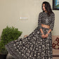 Natural grey bagru hand block printed cotton lehenga