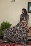 Natural grey bagru hand block printed cotton lehenga