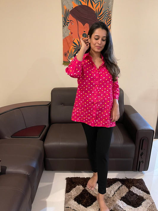 Pink Maheen bandhani modal shirt